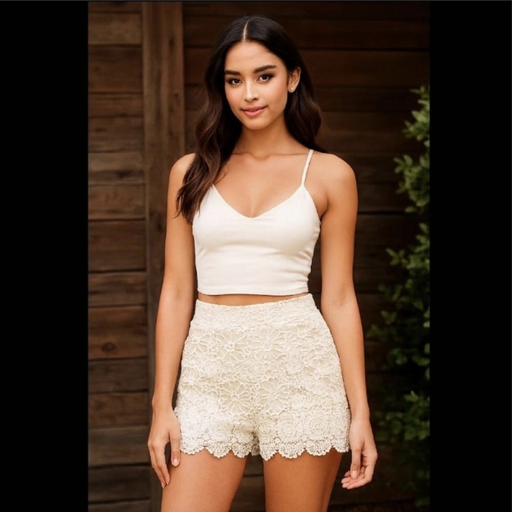 Chelsea & Violet Womens Off-White Lace Embroidered Eyelet Hem Skort Shorts Sz S